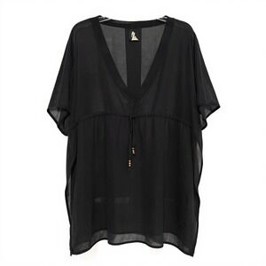 Echo Womens Sheer Black Swim Cover Up One Size Kaftan Resort Beachwear Vacation